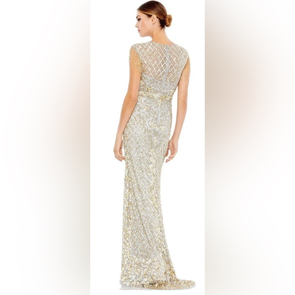 Mac Duggal 4908 NWT Lattice Sequined Column Long Gown - Picture 3 of 13